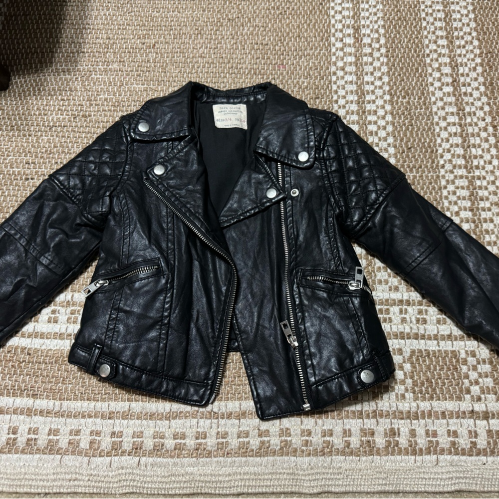 Excellent Condition Black Leather Kids Jacket 3/4T